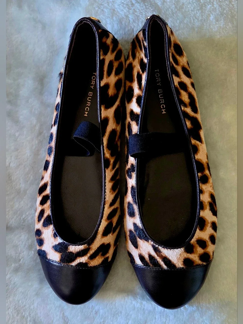 Tory Burch Leopard-Print Ballet Flats with Black Cap Toe